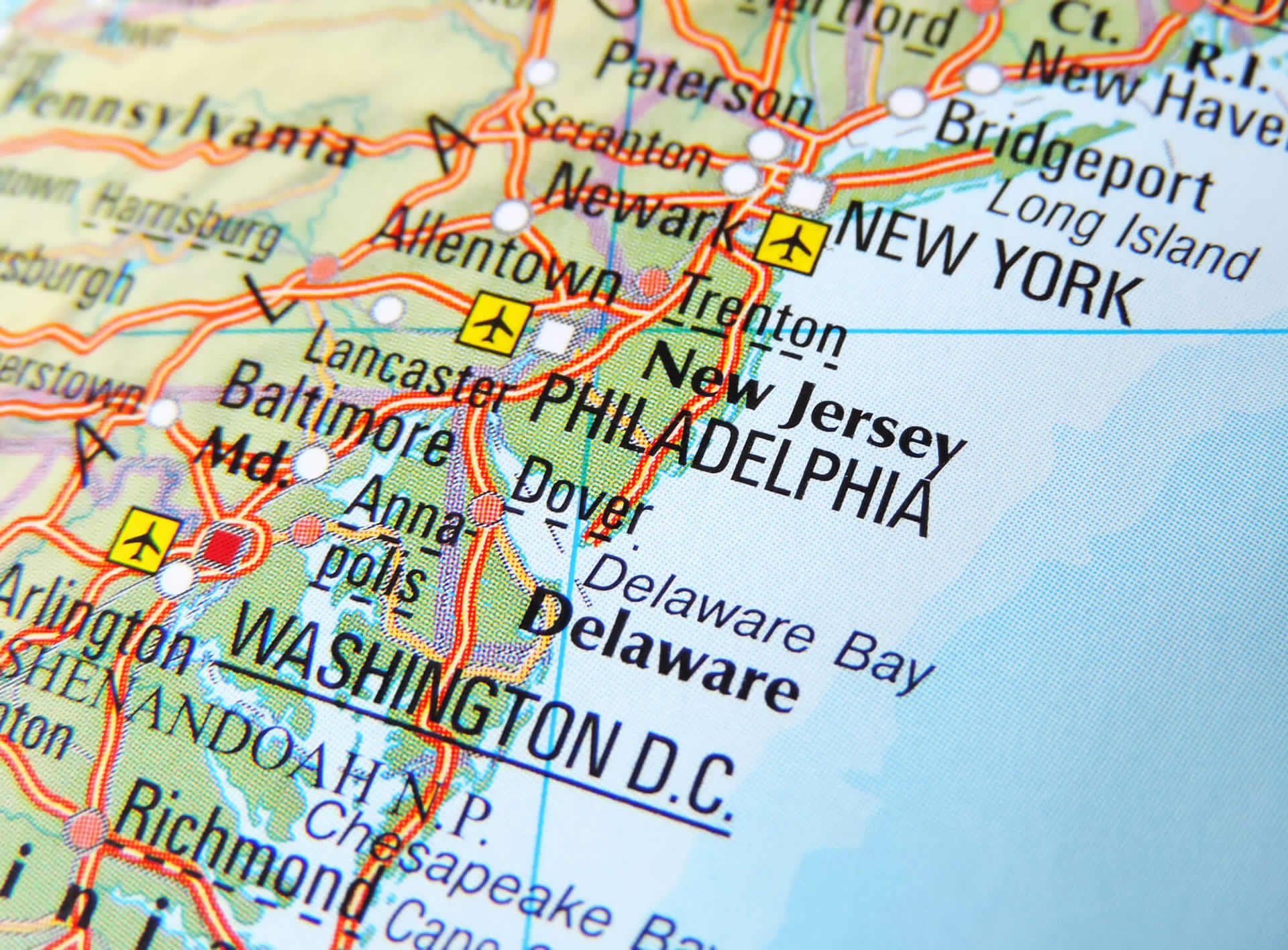 Delaware Map of the East Coast of the USA